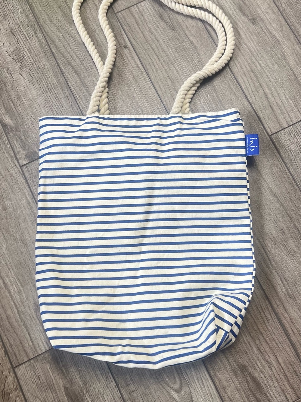 Striped Blue & White Rope-Handle Tote